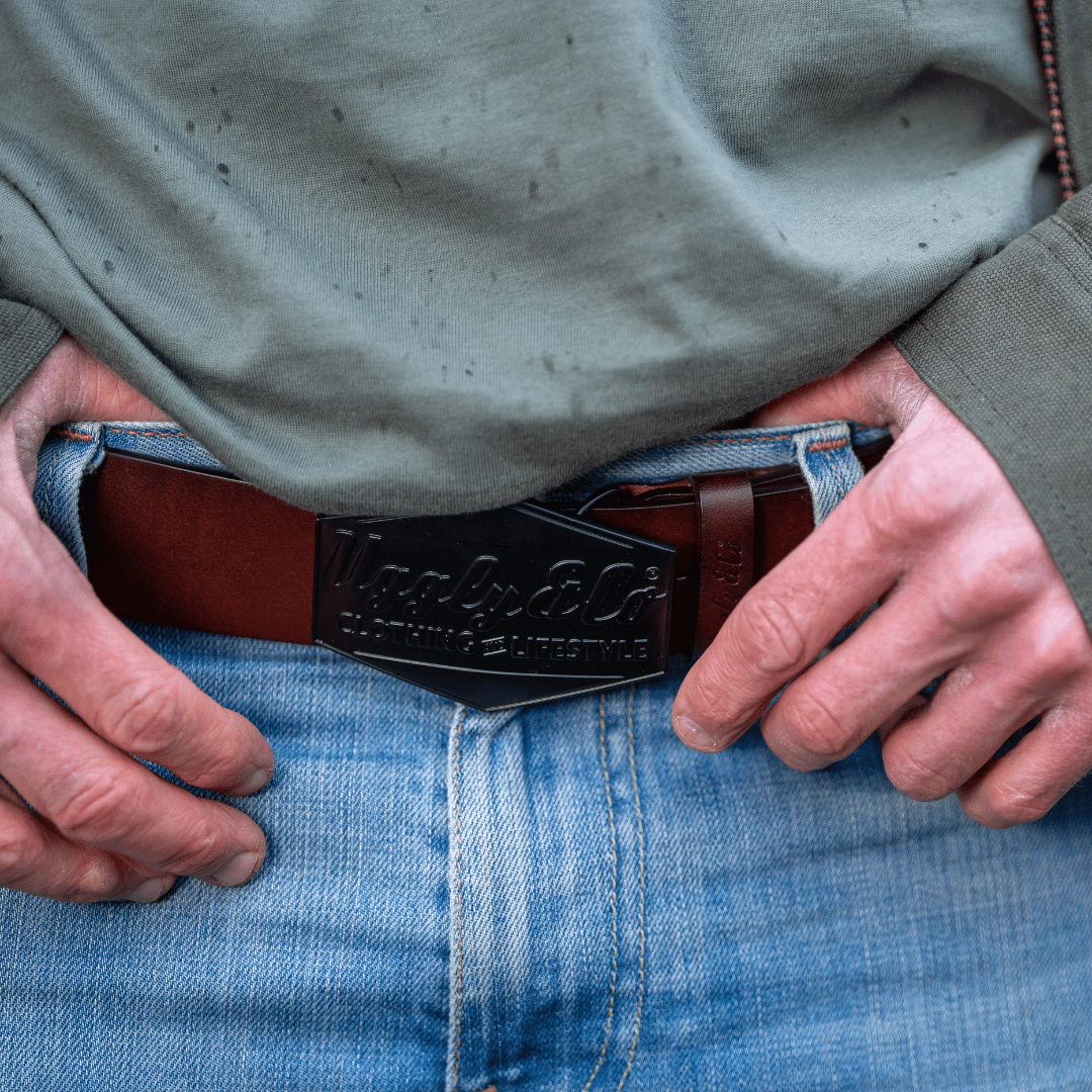 Uggly and Co Leather Diamond Belt – Western Cowhide in Cherry Walnut