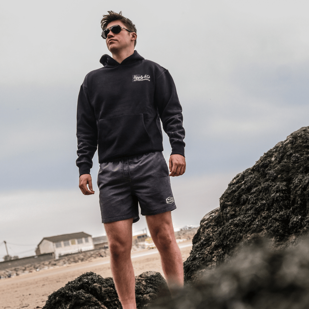 Uggly & Co Black Surf Diamond Hoodie – Heavyweight Fleece Lined