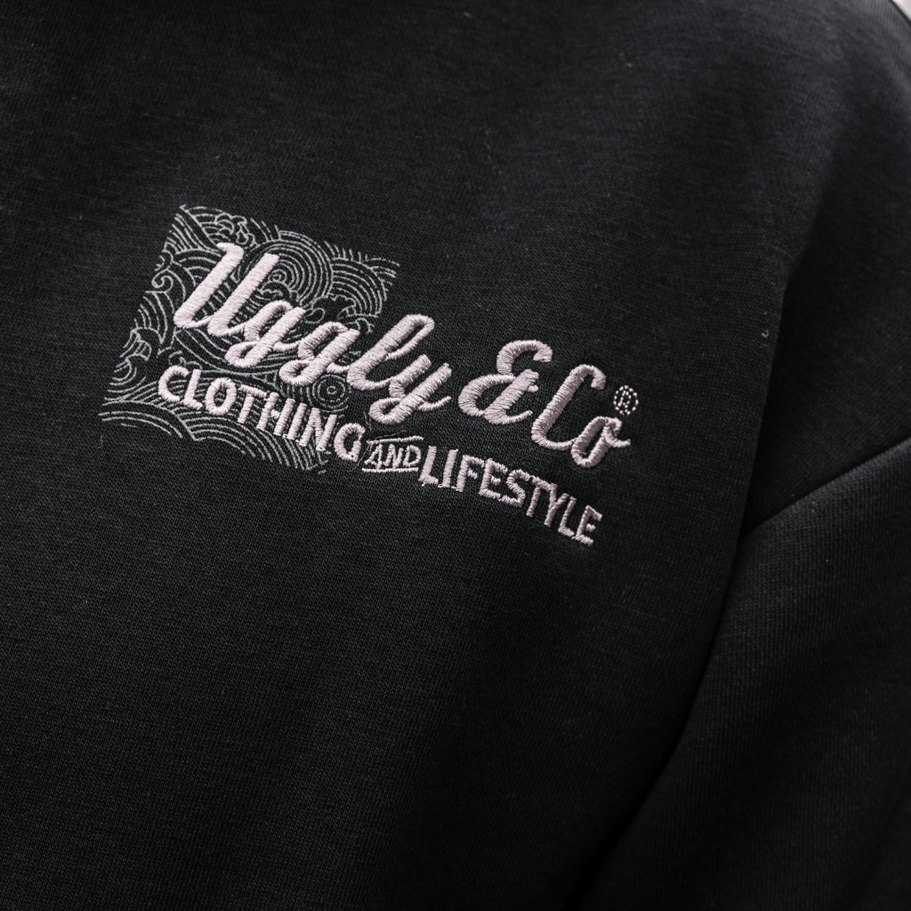 Uggly & Co Black Surf Diamond Hoodie – Heavyweight Fleece Lined