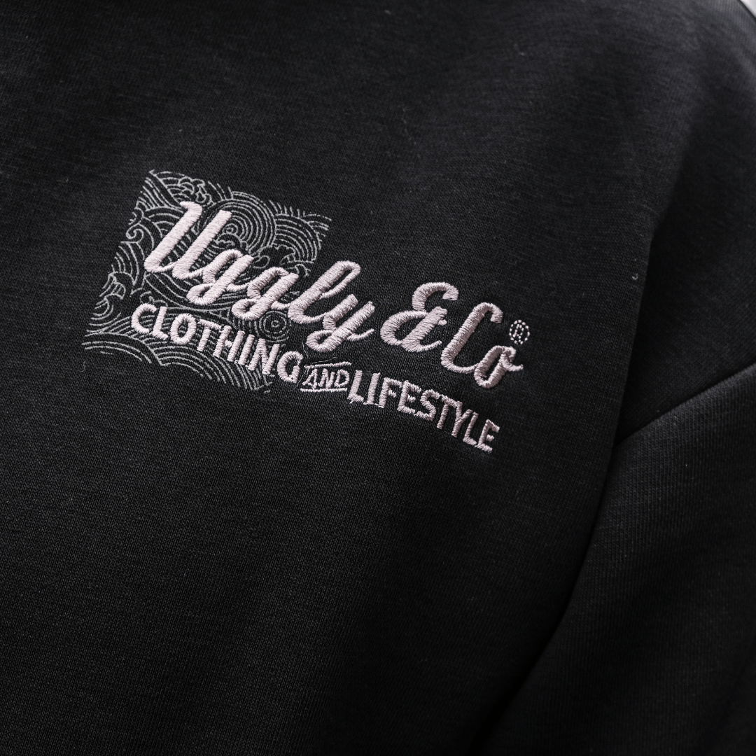 Uggly & Co Black Surf Diamond Hoodie – Heavyweight Fleece Lined