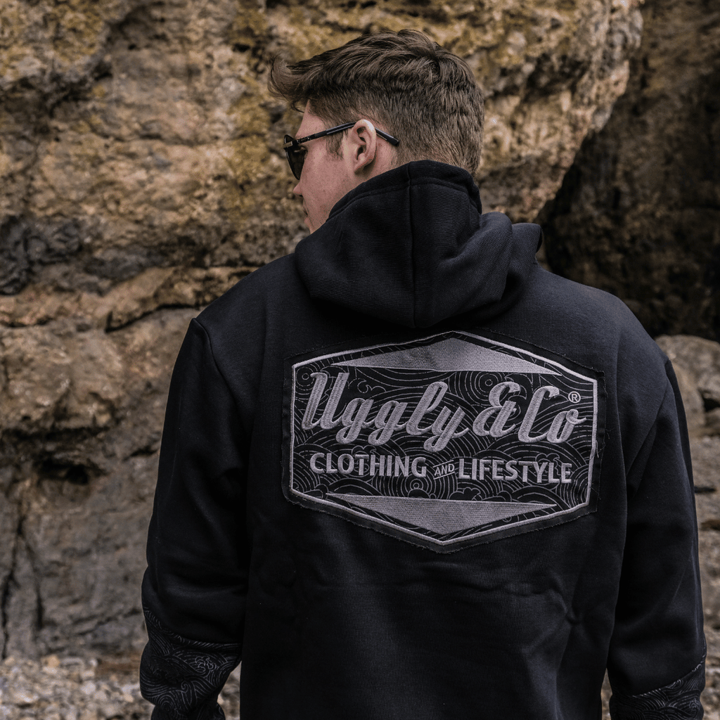 Uggly & Co Black Surf Diamond Hoodie – Heavyweight Fleece Lined
