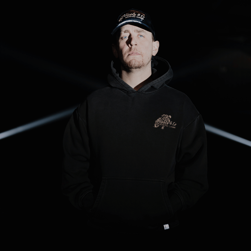 Uggly and Co Olive Flattrack Hoodie – Heavyweight Motorcycle Racing Gear
