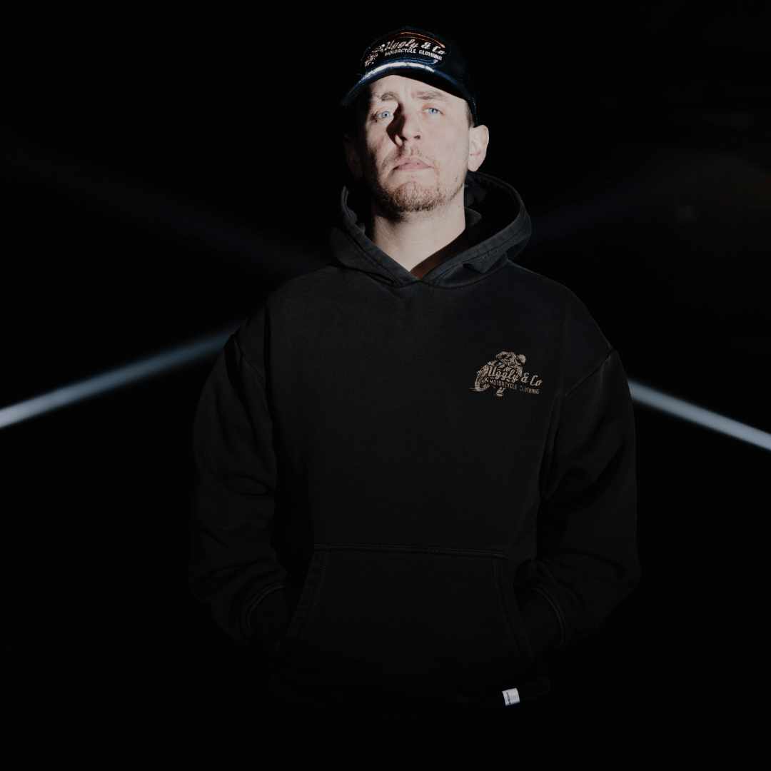 Uggly and Co Olive Flattrack Hoodie – Heavyweight Motorcycle Racing Gear