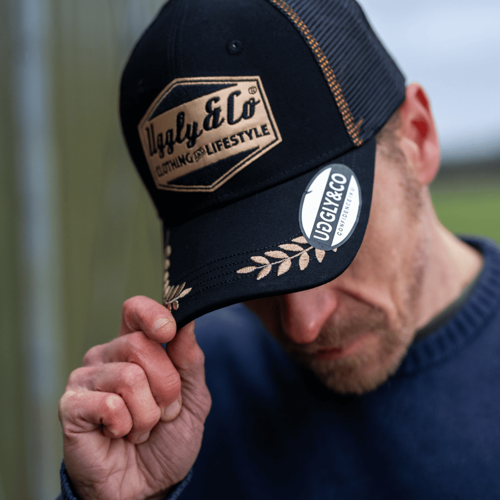 Uggly and Co Podium Trucker Hat – Black & Gold Vintage Motorsport Cap