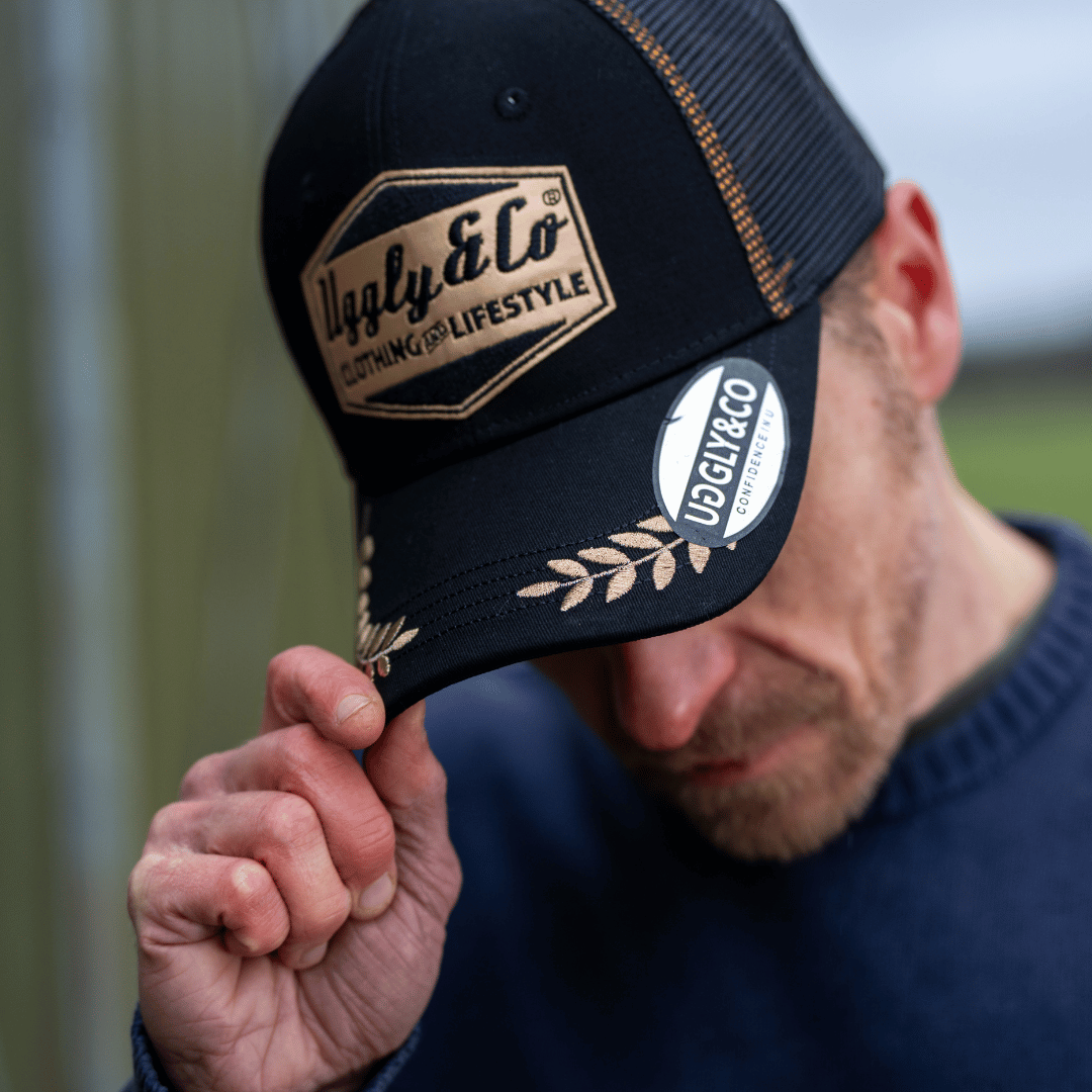 Uggly and Co Podium Trucker Hat – Black & Gold Vintage Motorsport Cap