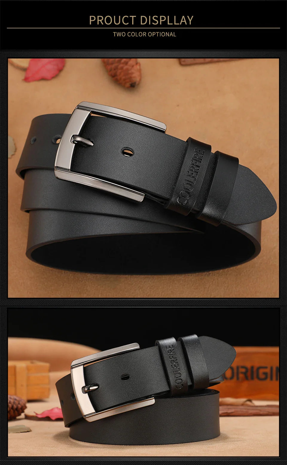 Men’s Genuine Leather Belt – Classic Designer Buckle Strap