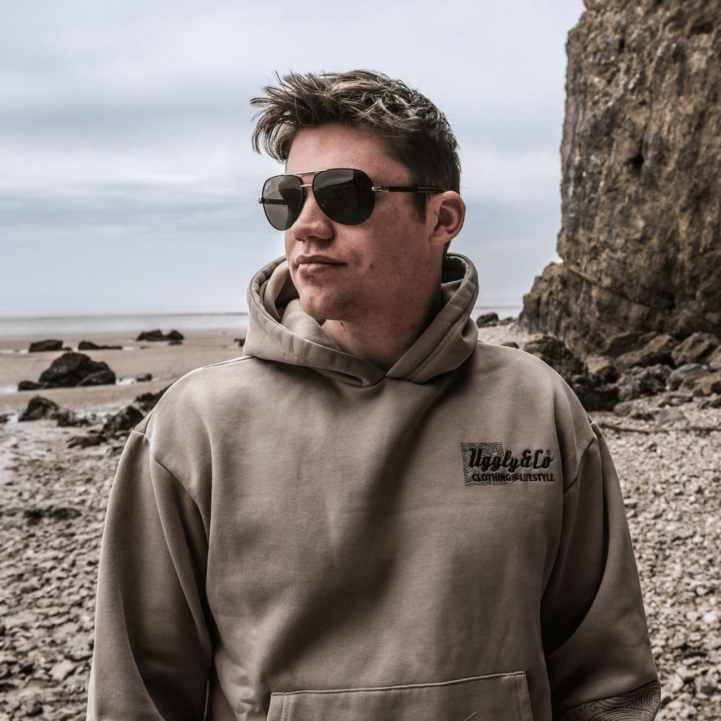 Uggly and Co Surf Diamond Hoodie – Heavyweight Fleece in Beige