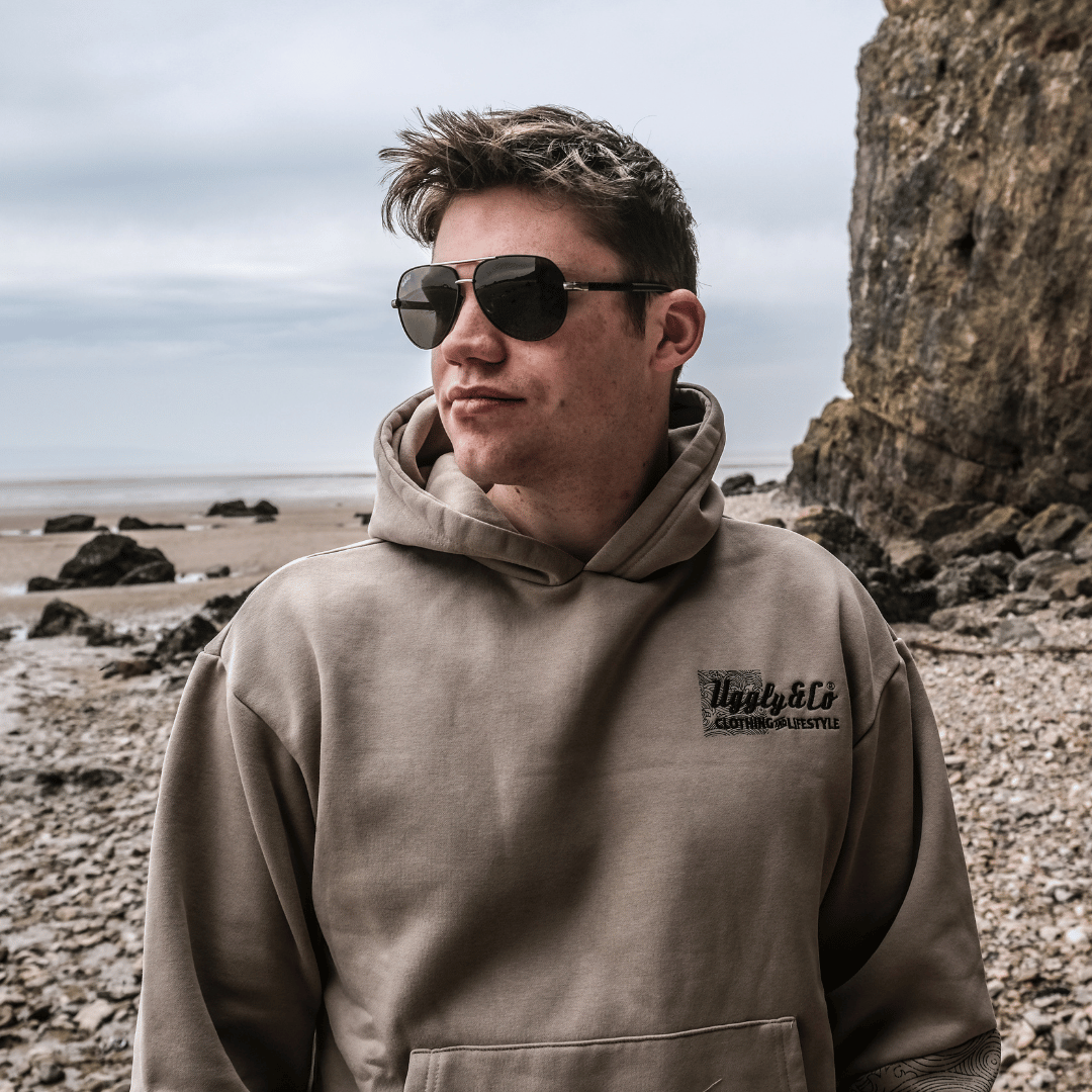 Uggly and Co Surf Diamond Hoodie – Heavyweight Fleece in Beige