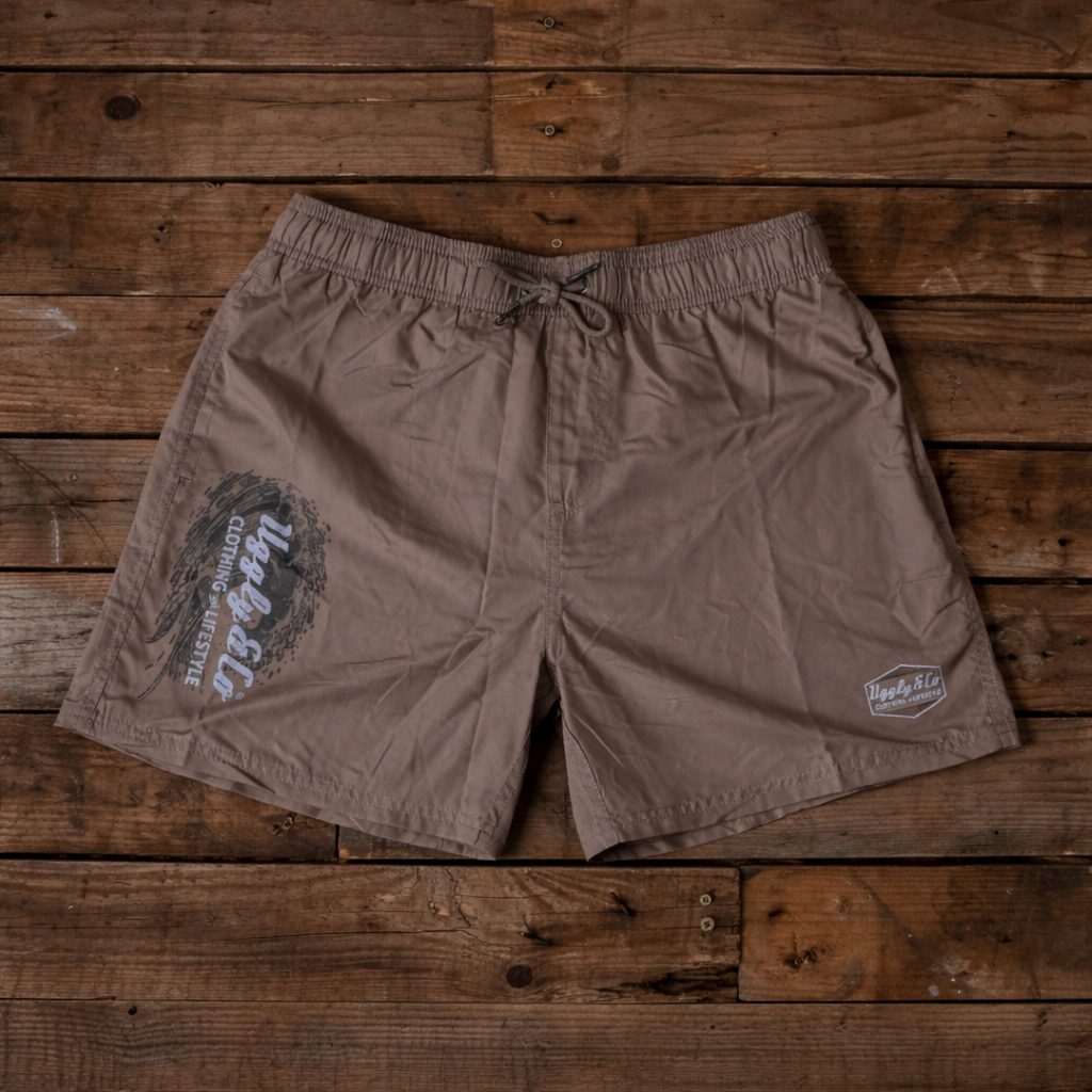 Uggly & Co Men's Beige Diamond Swim Shorts – Quick Dry Board Trunks