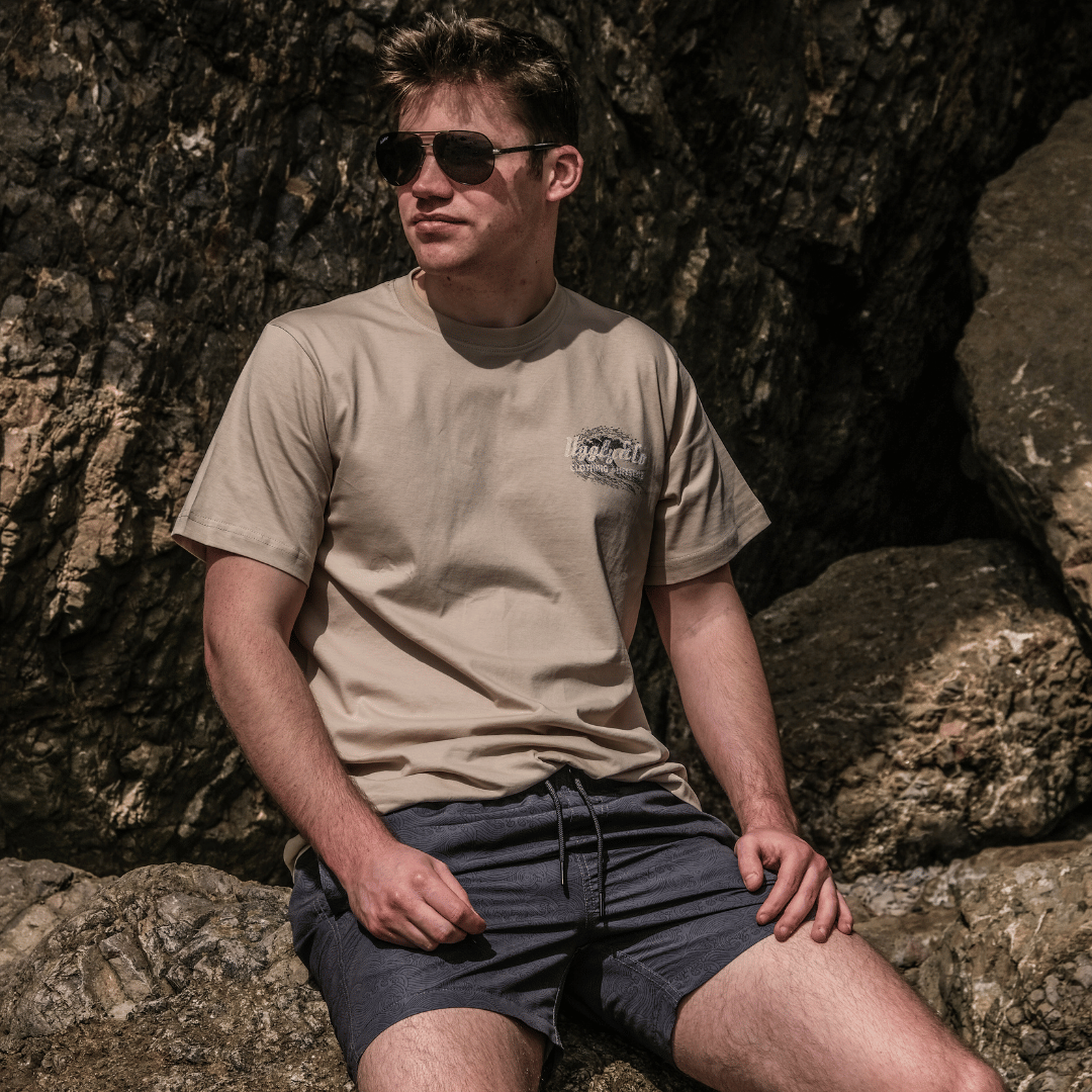 Uggly and Co Beige Surf Diamond Graphic Tee – Heavyweight Cotton T-Shirt
