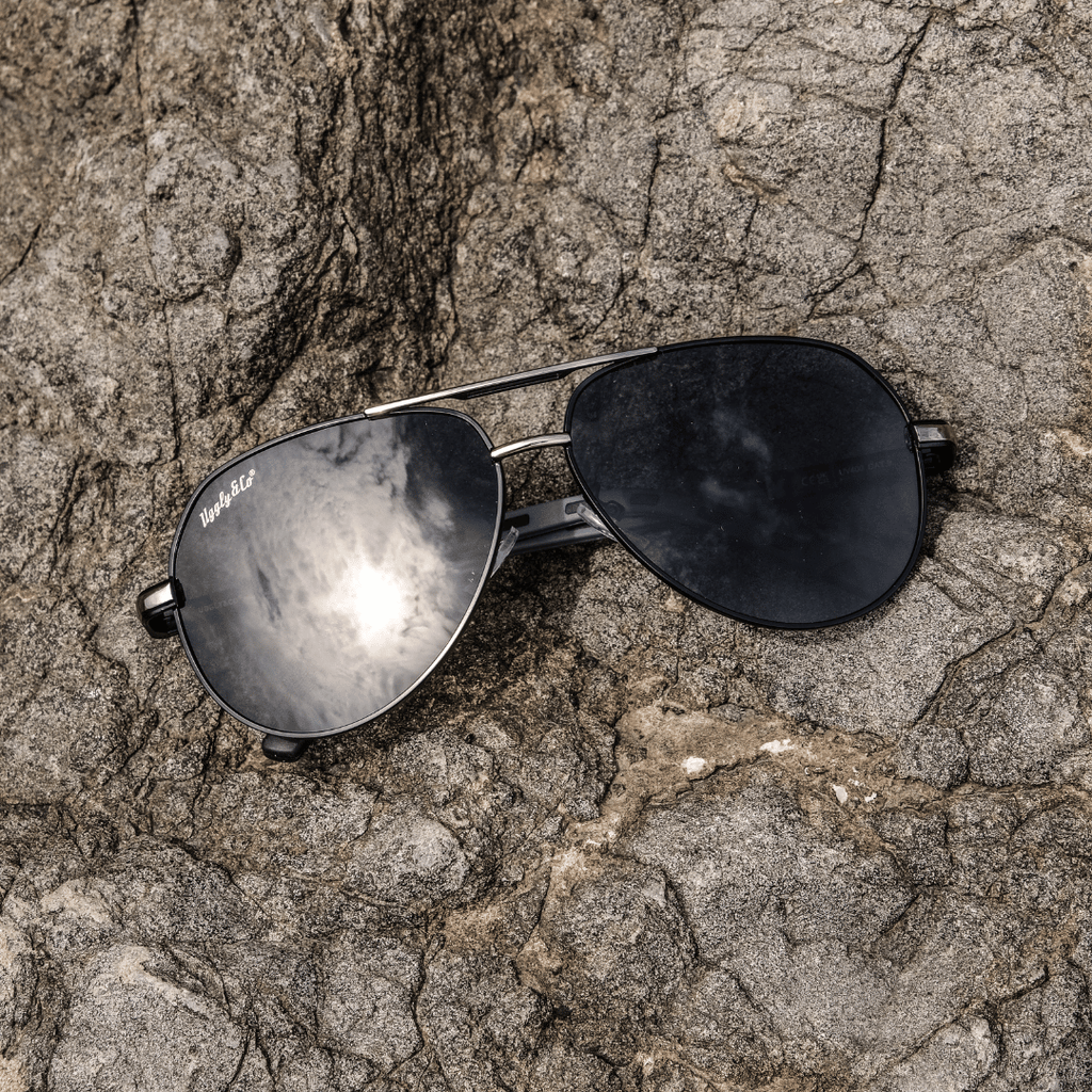 Uggly and Co Polarized Aviator Sunglasses – Black & Silver UV400