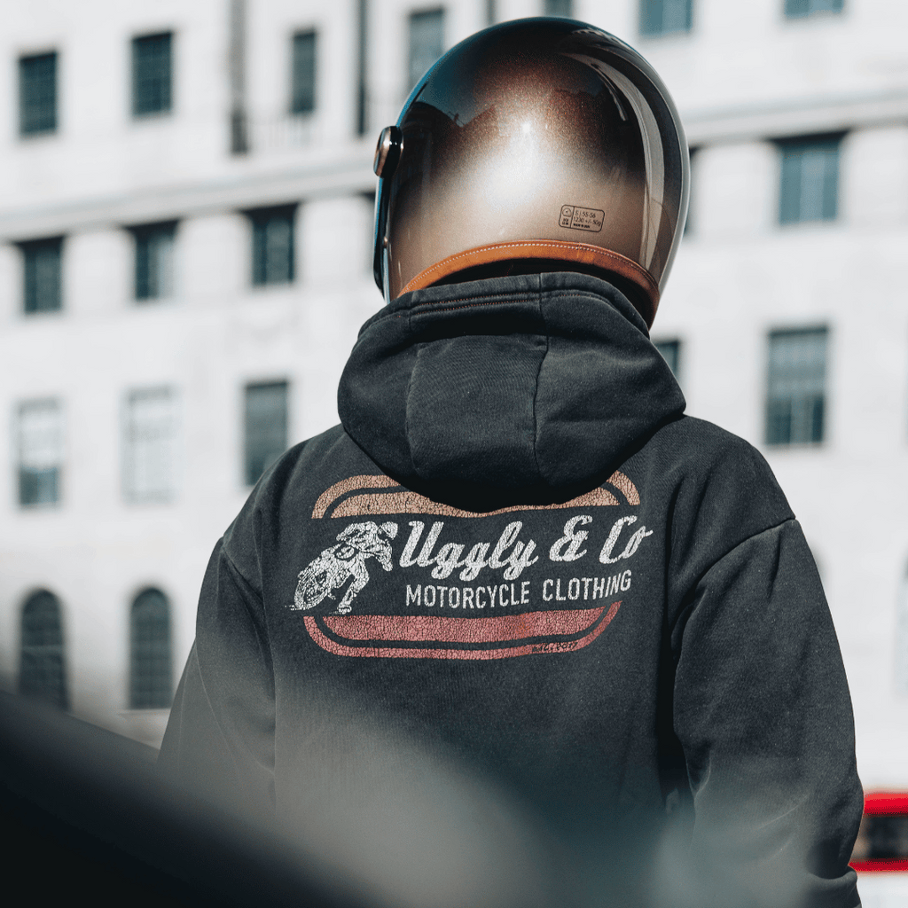 Uggly & Co Black Flattrack Hoodie – Heavyweight Vintage Racing Cotton