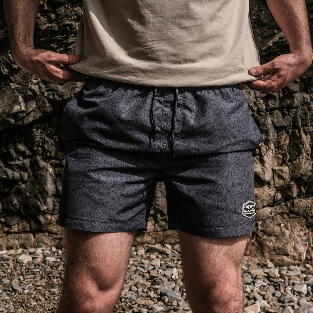 Uggly and Co Black Diamond Swim Shorts – Quick Dry Wave Pattern Trunks