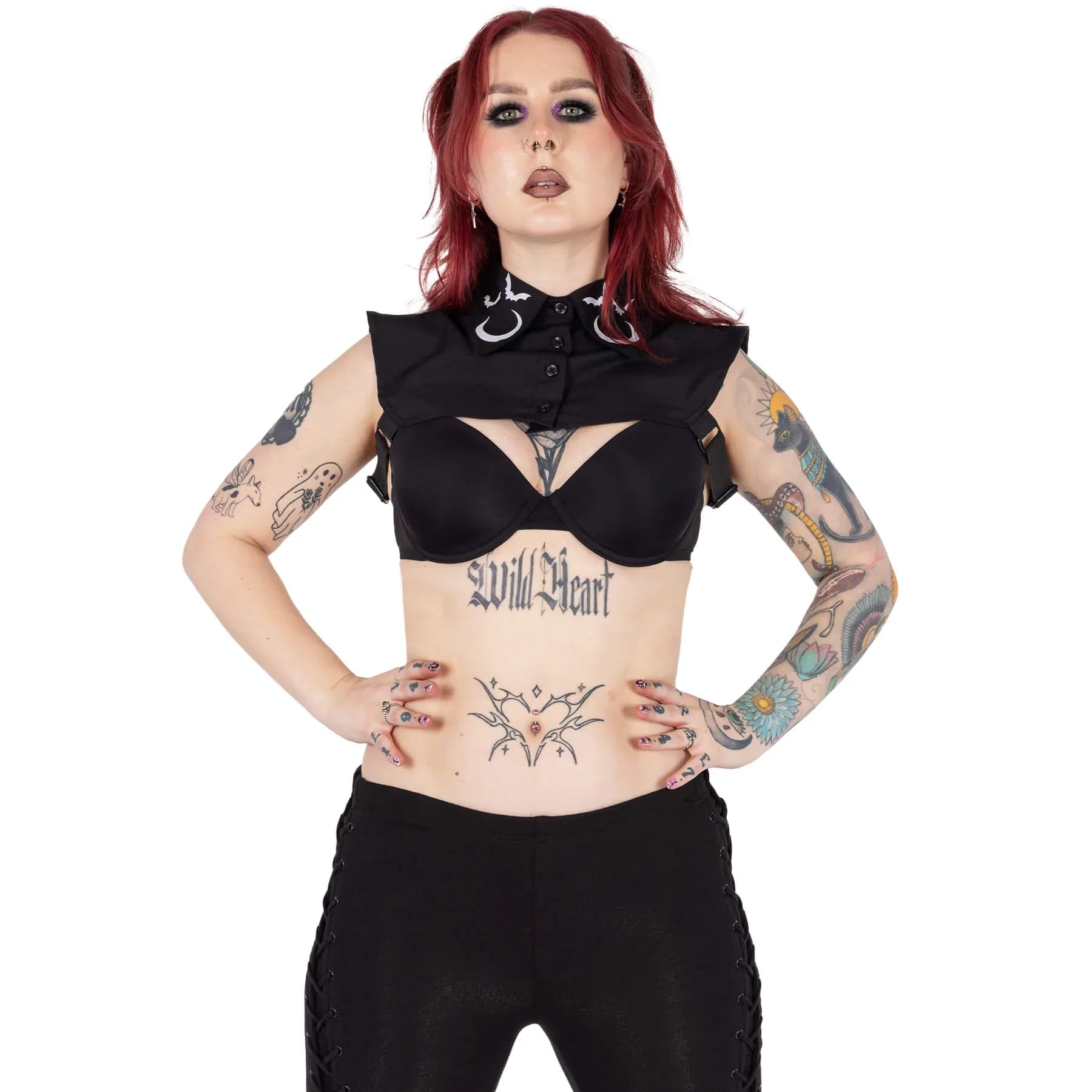 Heartless Midnight Black Cotton Collar with Bats and Crescent Moons