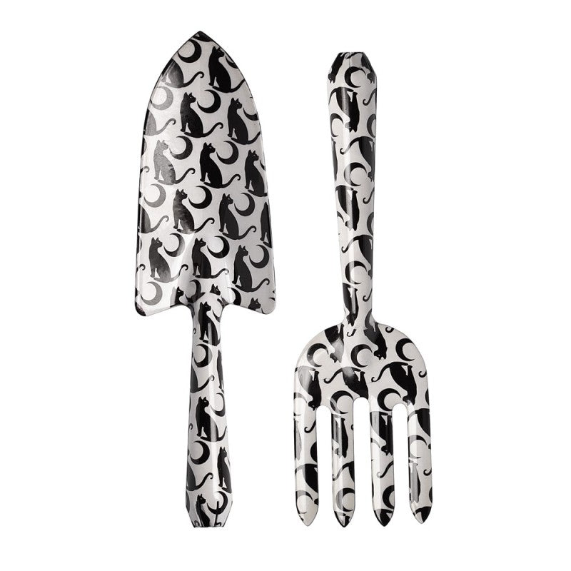 Alchemy Gothic Midnight Garden Cat & Moon Steel Fork and Trowel Set