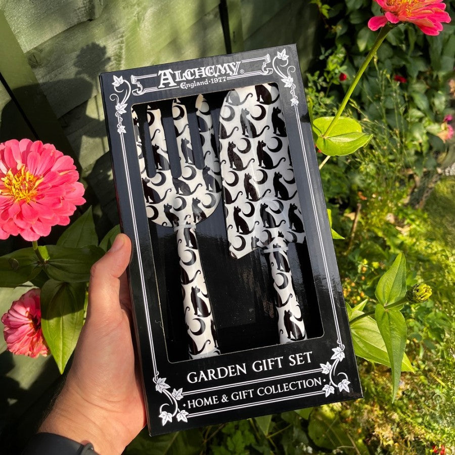 Alchemy Gothic Midnight Garden Cat & Moon Steel Fork and Trowel Set