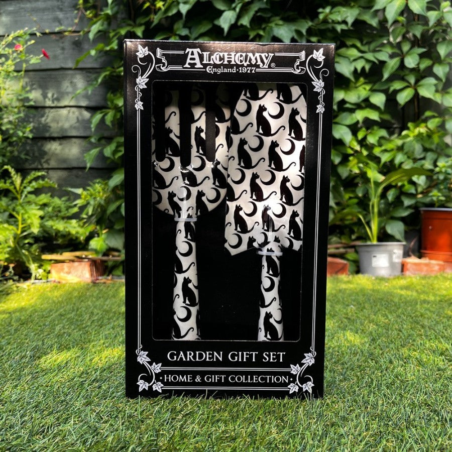 Alchemy Gothic Midnight Garden Cat & Moon Steel Fork and Trowel Set