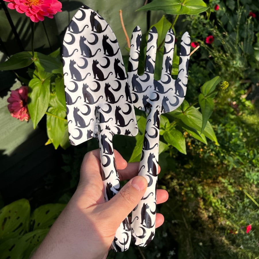 Alchemy Gothic Midnight Garden Cat & Moon Steel Fork and Trowel Set