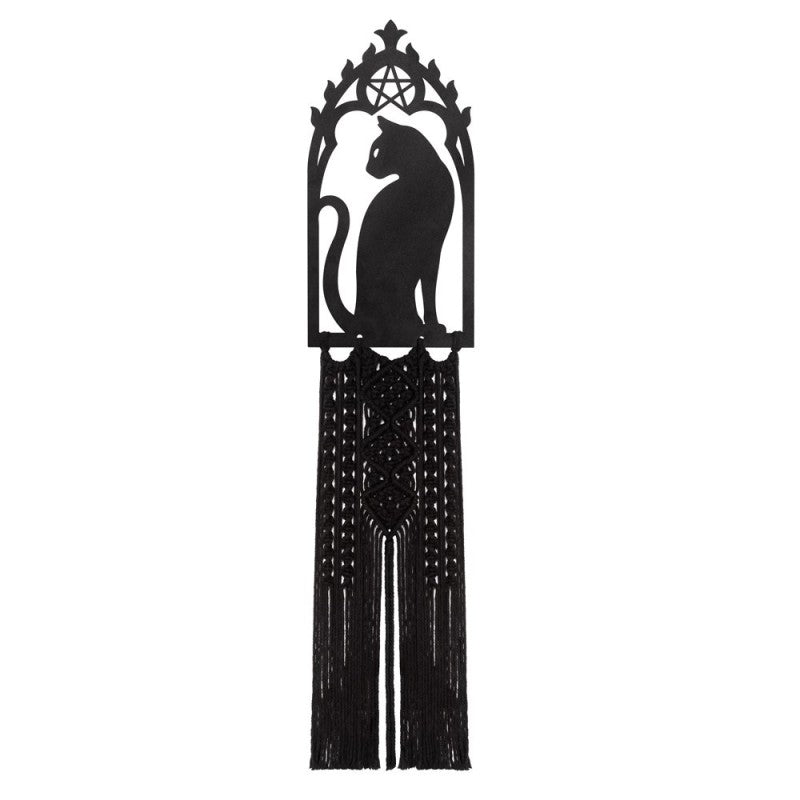 Alchemy Gothic Black Cat Macrame Wall Hanging – Cathedral Decor