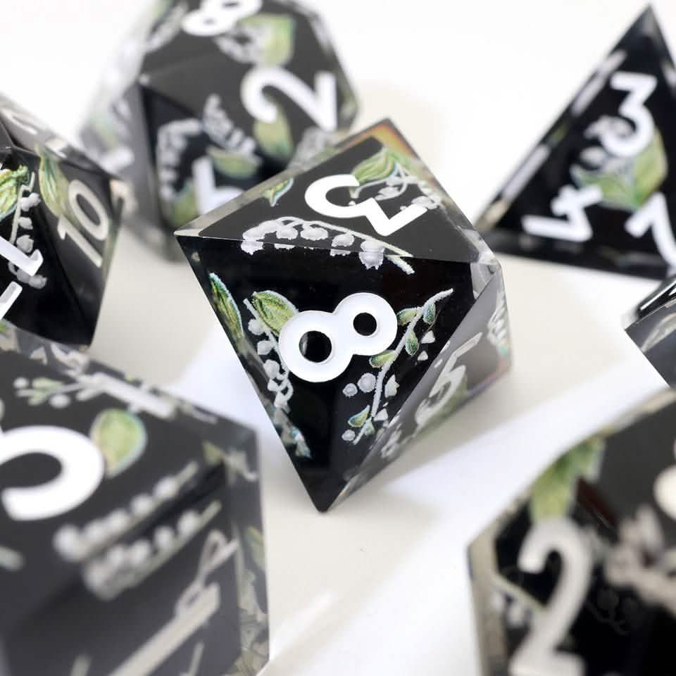 Midnight Moondrop | Sharp Edge Dice | Resin | 7 Piece Set
