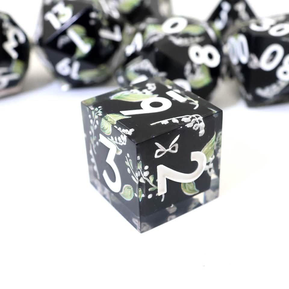 Midnight Moondrop | Sharp Edge Dice | Resin | 7 Piece Set