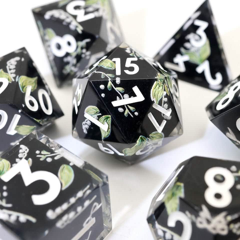 Midnight Moondrop | Sharp Edge Dice | Resin | 7 Piece Set