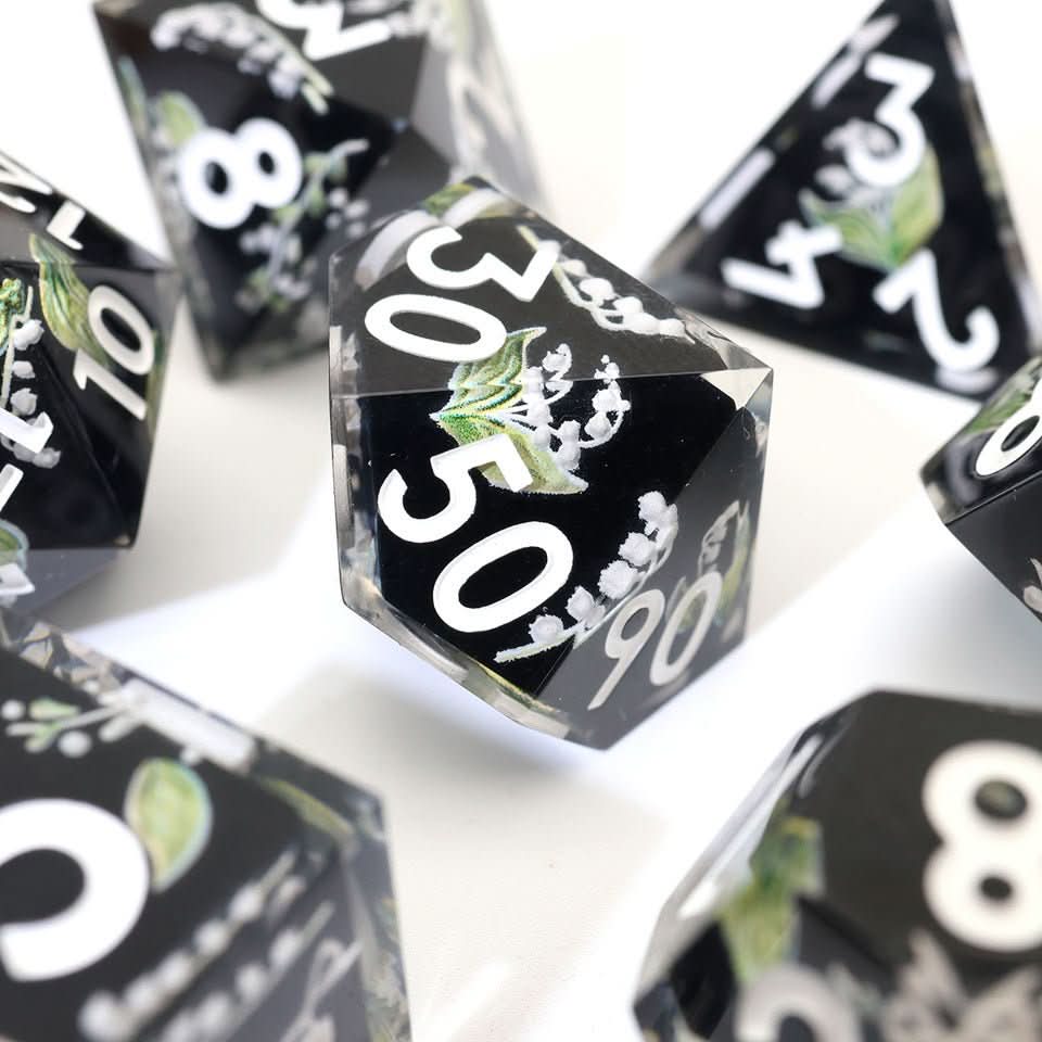 Midnight Moondrop | Sharp Edge Dice | Resin | 7 Piece Set