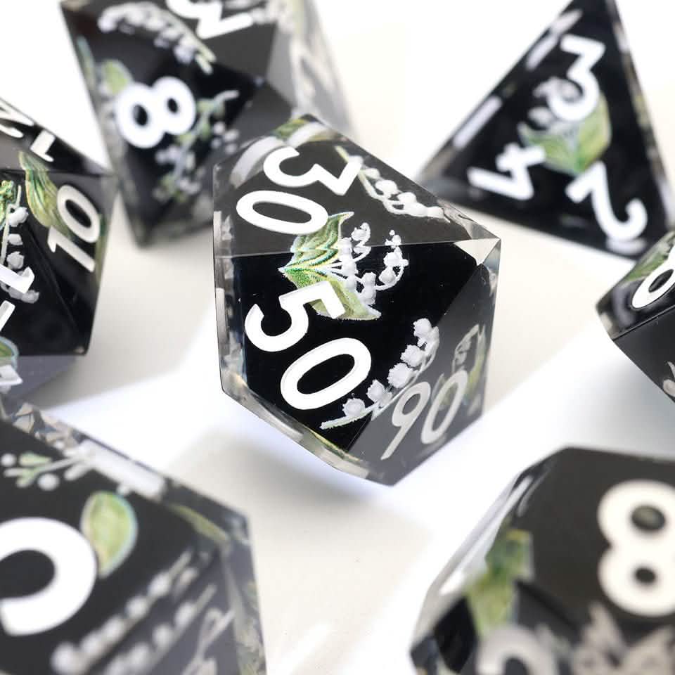 Midnight Moondrop | Sharp Edge Dice | Resin | 7 Piece Set
