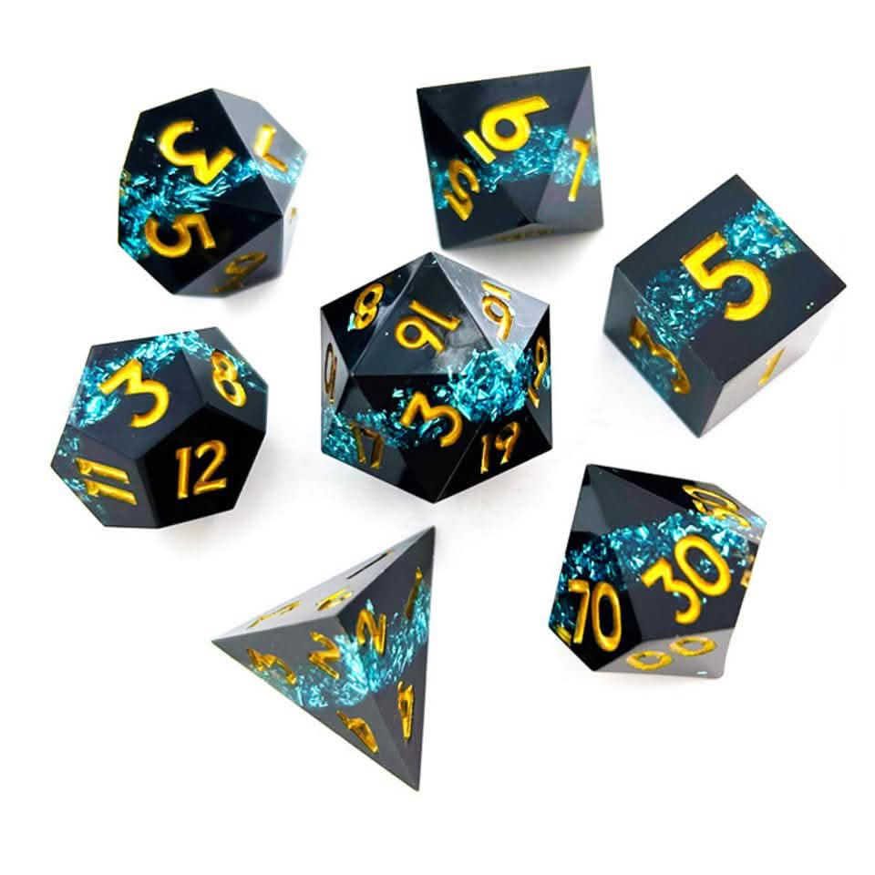 Midnight Sapphire | Sharp Edge Dice | Resin | 7 Piece Set