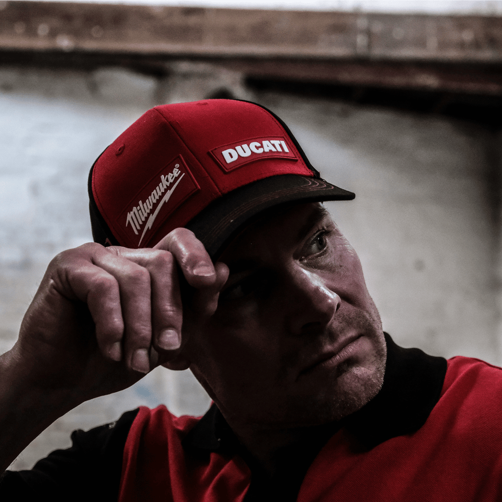 Milwaukee Tools x Ducati Team-Wear Trucker Hat – Red & Black Cotton Cap