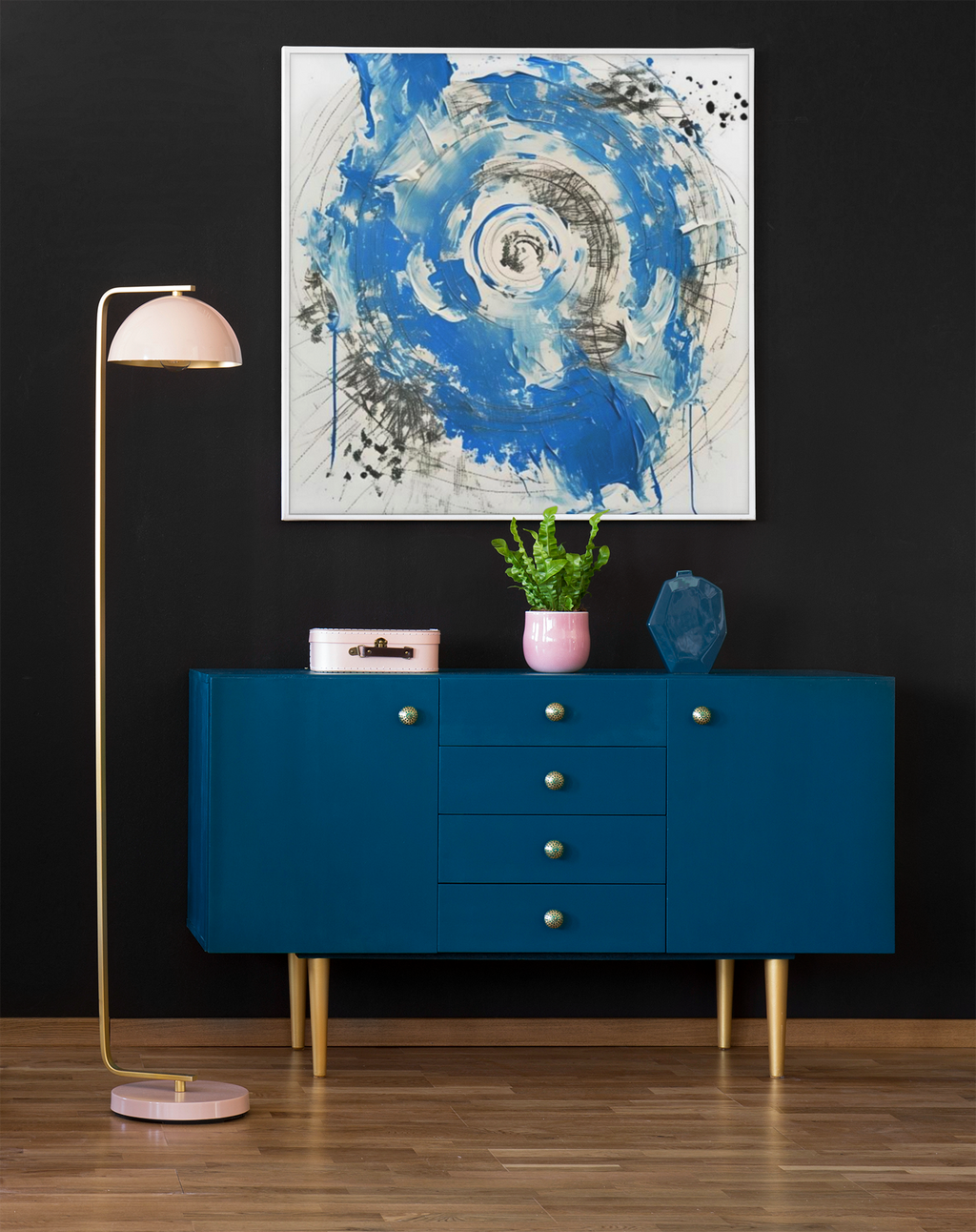 Abstract Blue & White Impasto Art Print – Modern Wall Poster