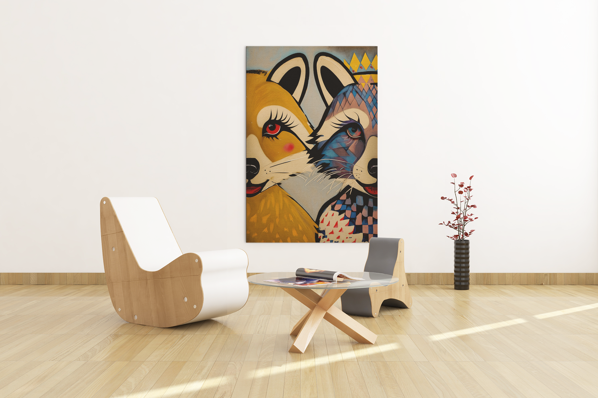 Stylized Raccoons Canvas Print  – Abstract Expressionist Canvas Wall Art