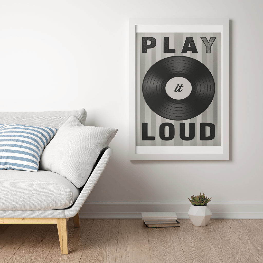 Play It Loud Vinyl Record Wall Art – Retro Music Poster for Studio & Home Decor