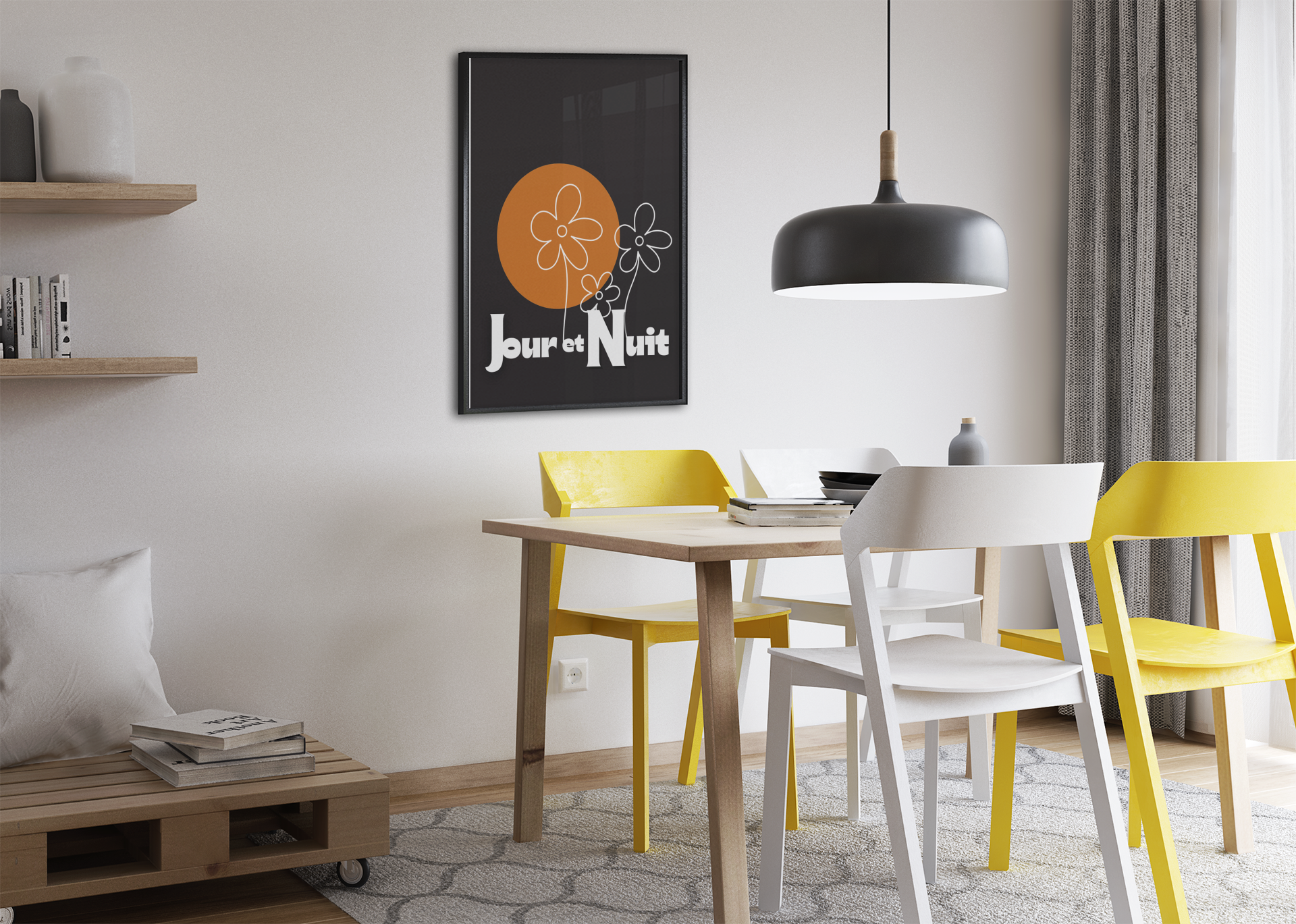 Day & Night Modern Boho Wall Art - Framed Poster, Ready to Hang - Bohemian Decor Gift