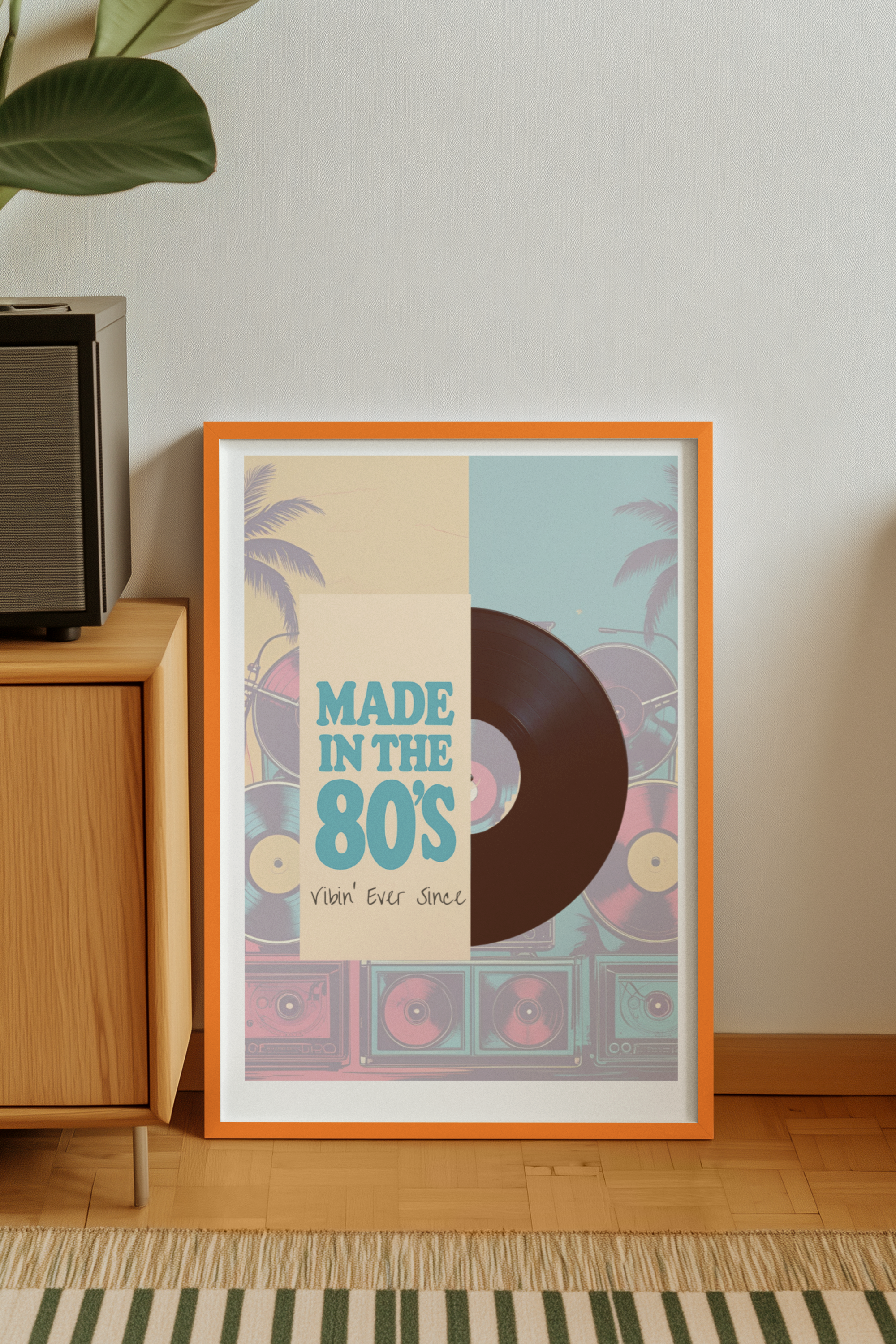 80s Retro Vinyl Record Poster - Boombox Wall Art - Vintage Music Print for Music Lovers