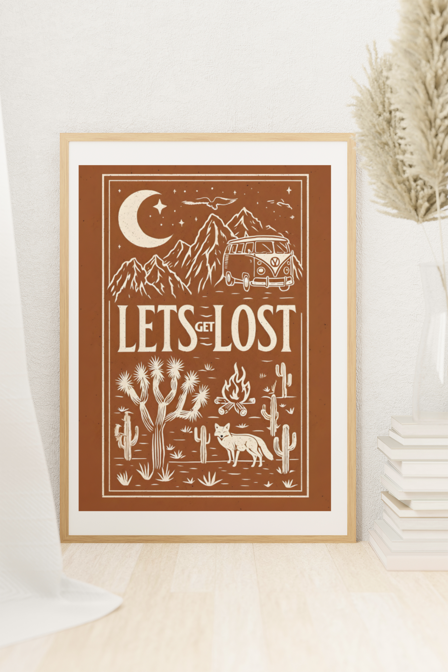 Let’s Get Lost Poster – Retro Travel Wall Art – Wanderlust Camper Van Print