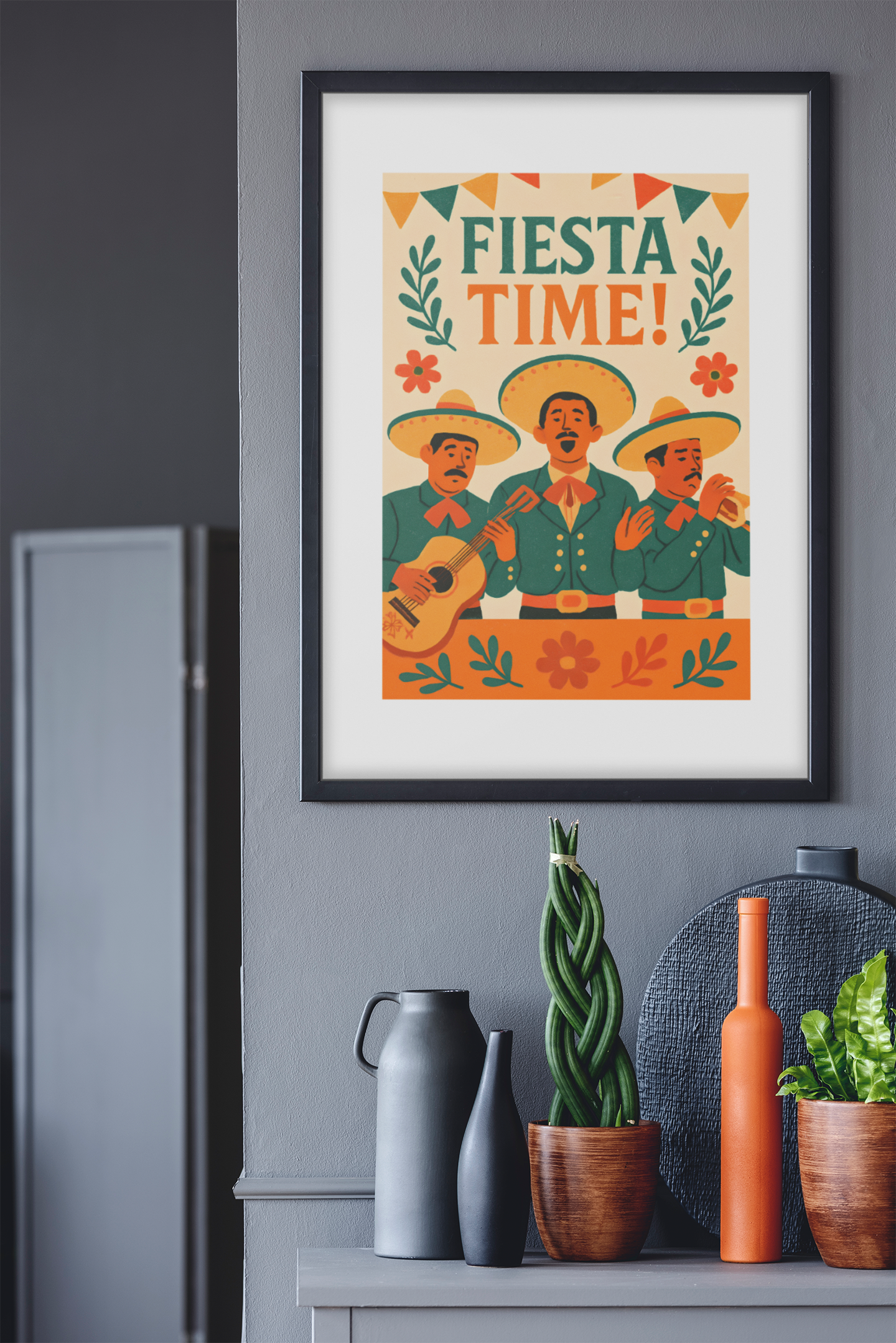 Fiesta Time Poster – Retro Mexican Wall Art – Vintage Mariachi Band Print – Colorful Festival & Cinco de Mayo Home Decor