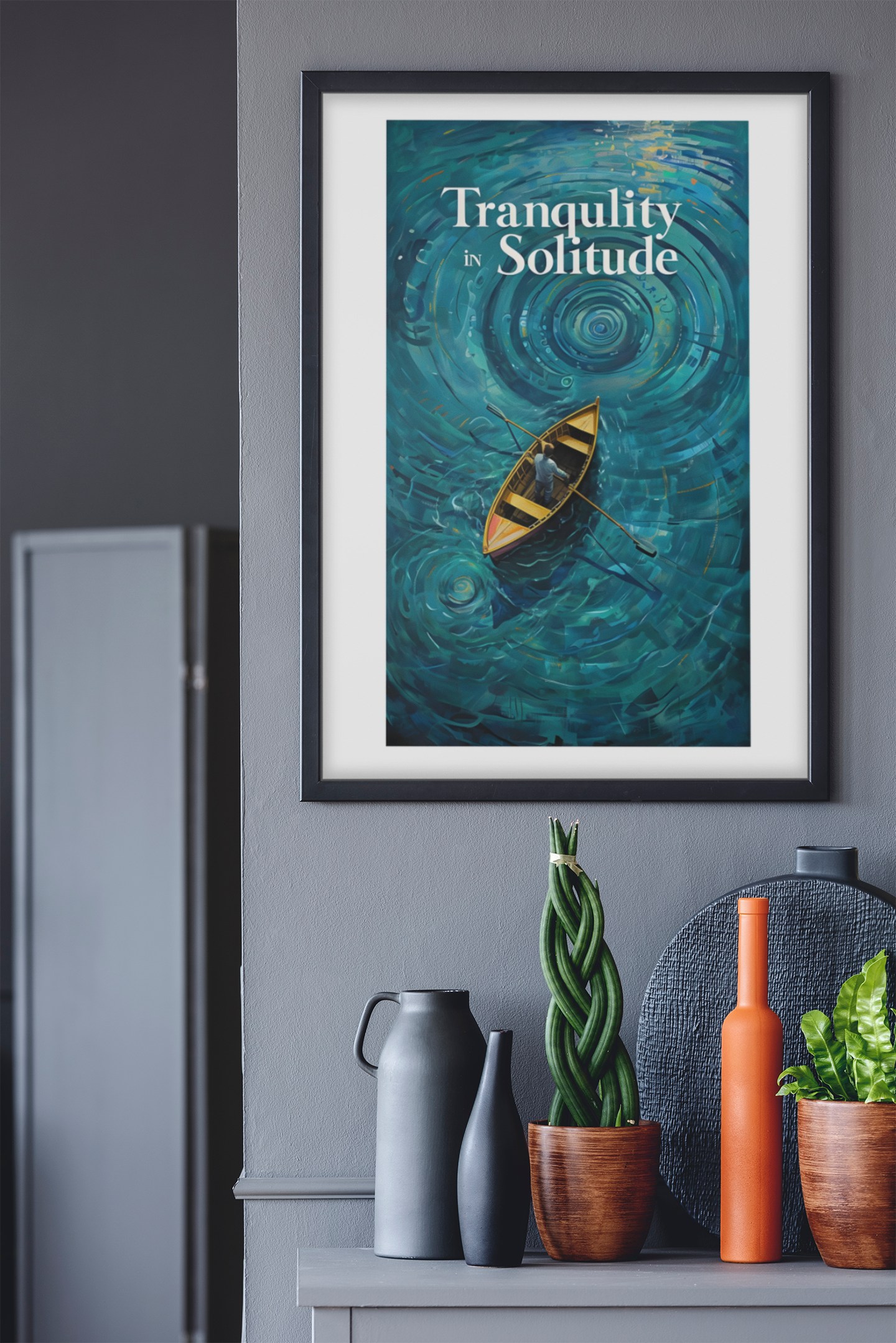 Surreal Boat Poster - Tranquility in Solitude - Stunning Teal Art Print