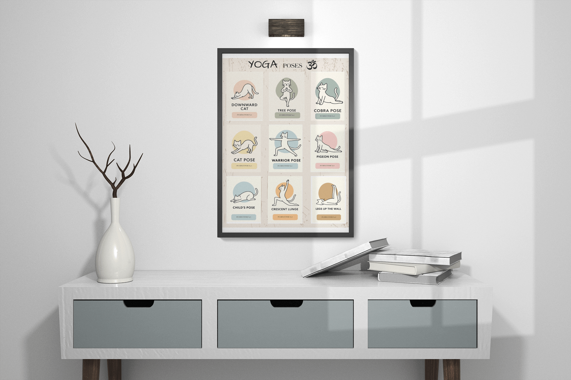 Funny Cat Yoga Wall Art – Cute Feline Yoga Poses Poster, Playful Wellness Decor