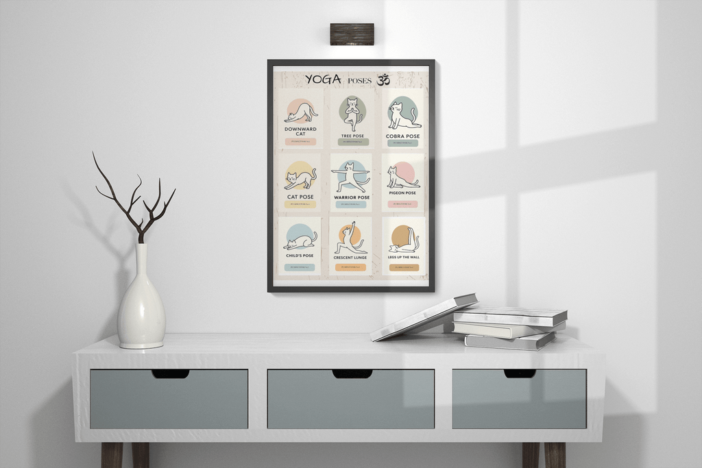 Cat Yoga Digital Print Bundle – 9 Poses + Full Poster (Instant Download)