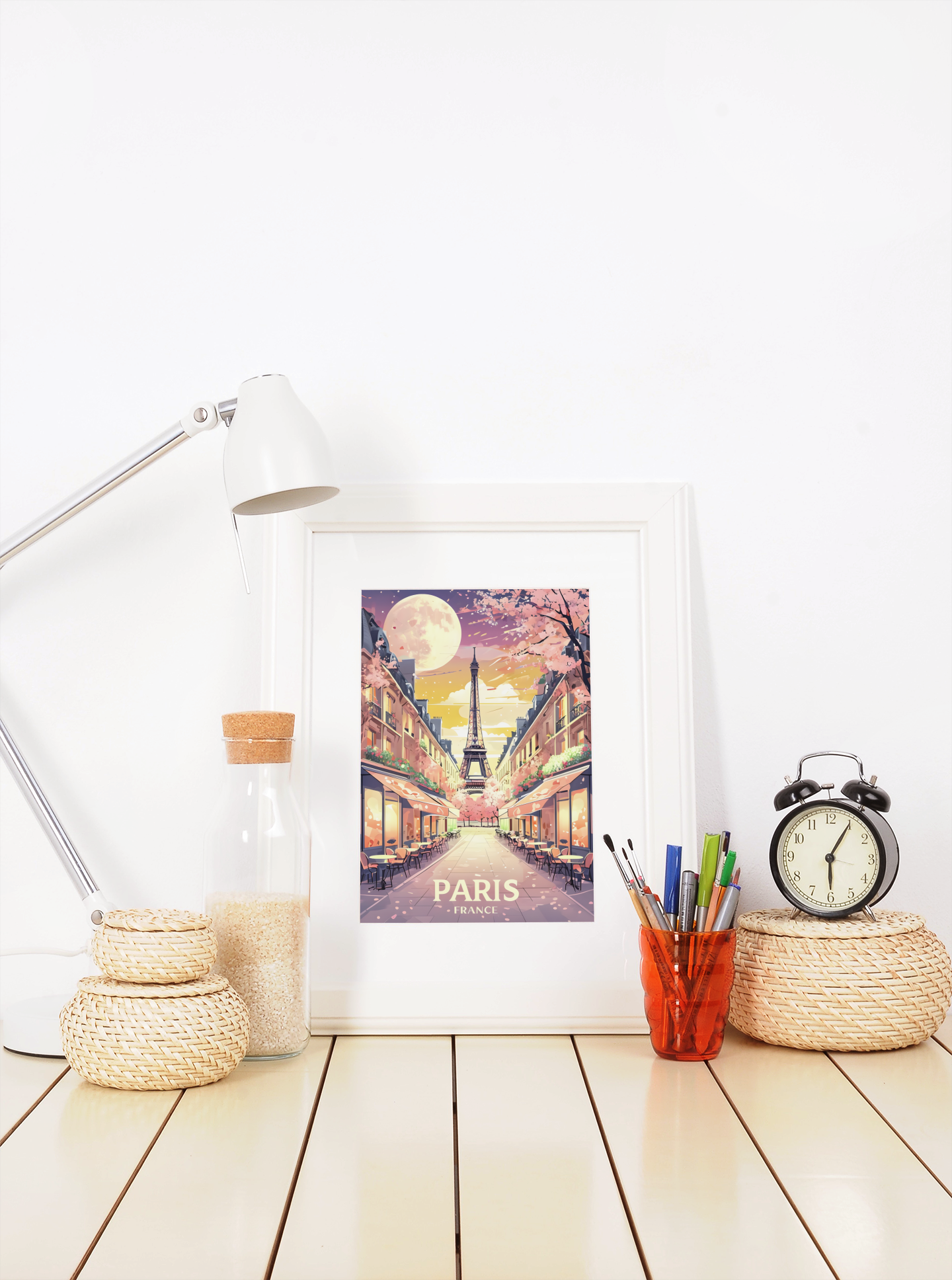 Paris Street Scene Wall Art - Eiffel Tower Sunset Print