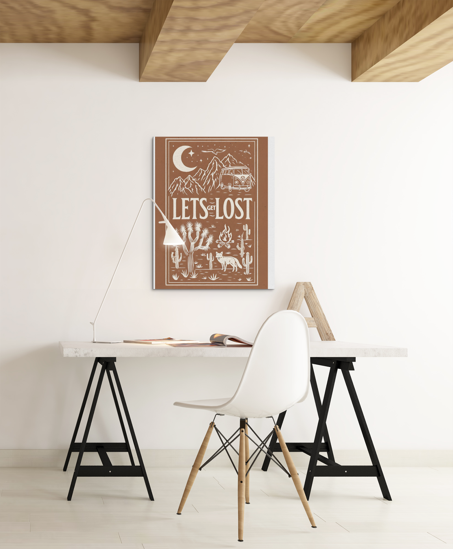 Let’s Get Lost Poster – Retro Travel Wall Art – Wanderlust Camper Van Print