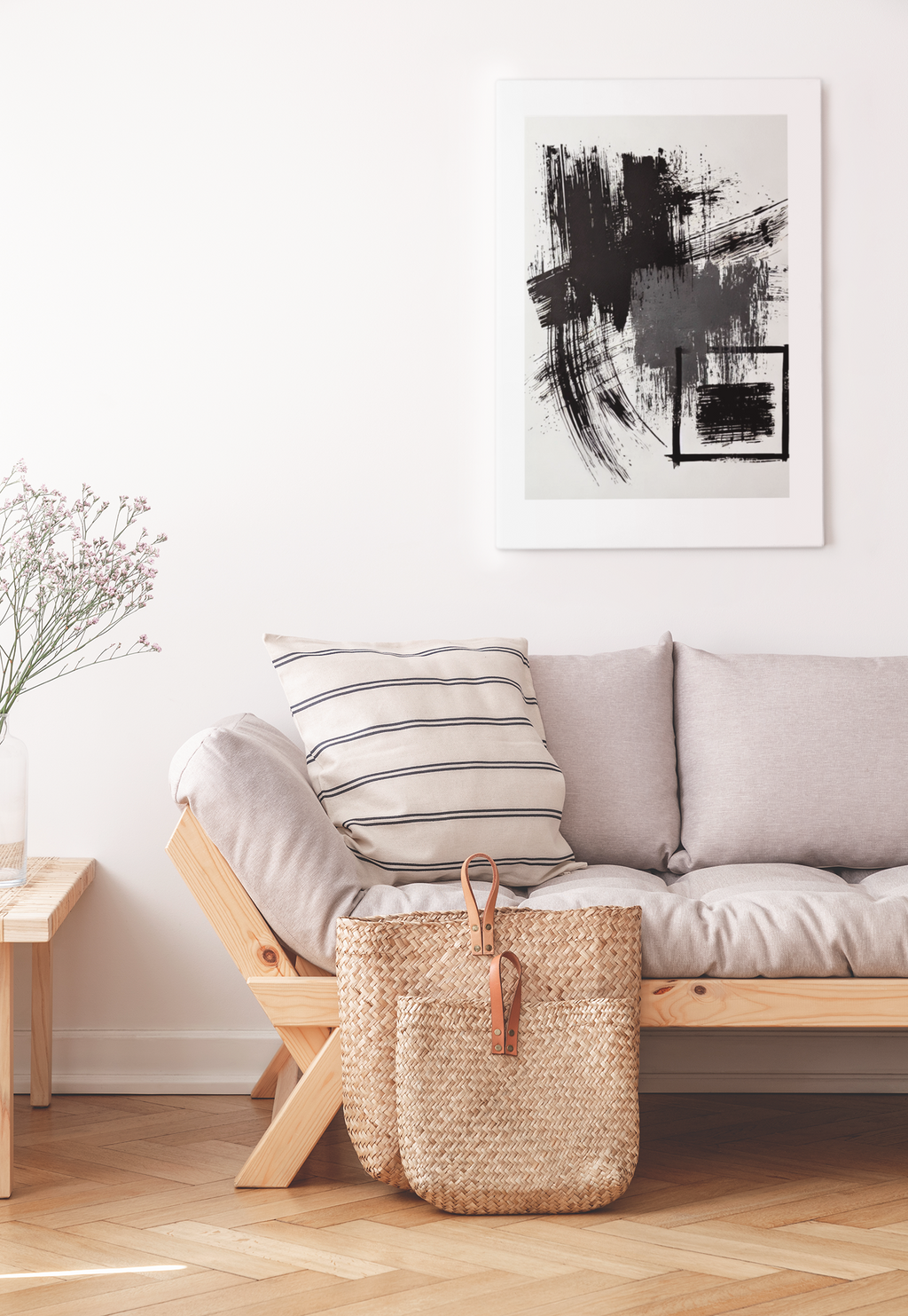 Bold Black Brushstroke Canvas – Minimal Abstract Wall Art | Modern Monochrome Decor