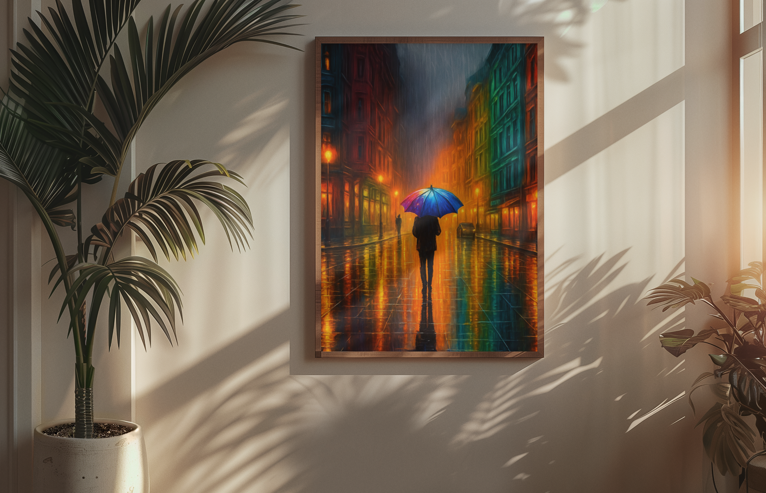 Reflections in the Rain Wall Art – Moody Urban Street Scene Poster