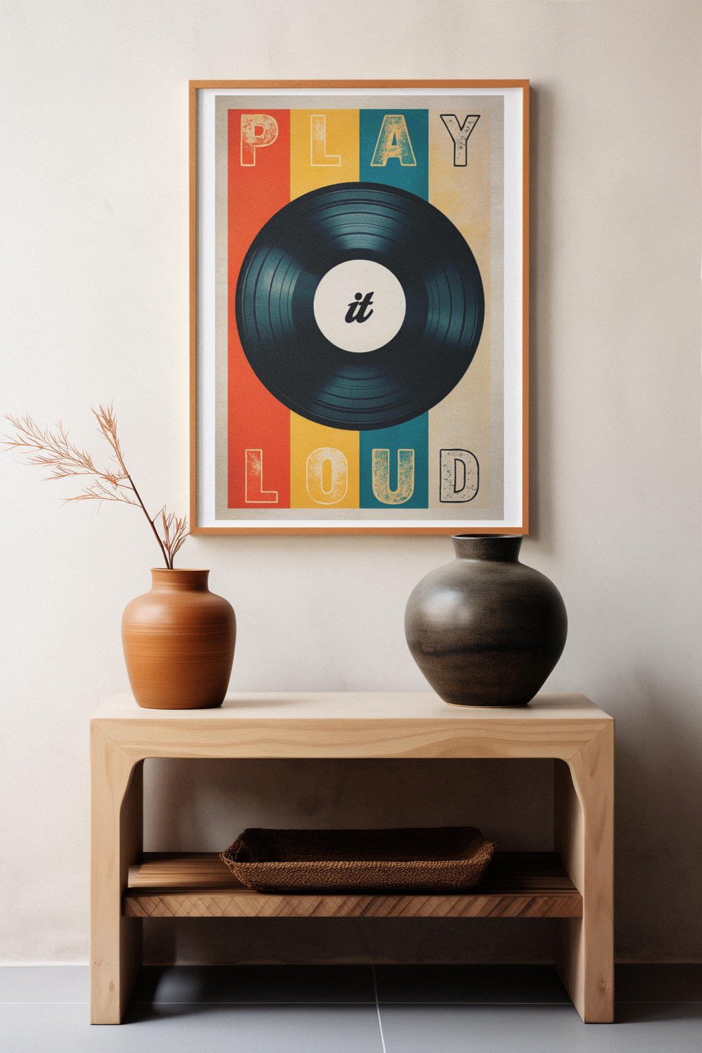 Retro Vinyl Record Wall Art Poster – ‘Play It Loud’ Music Decor