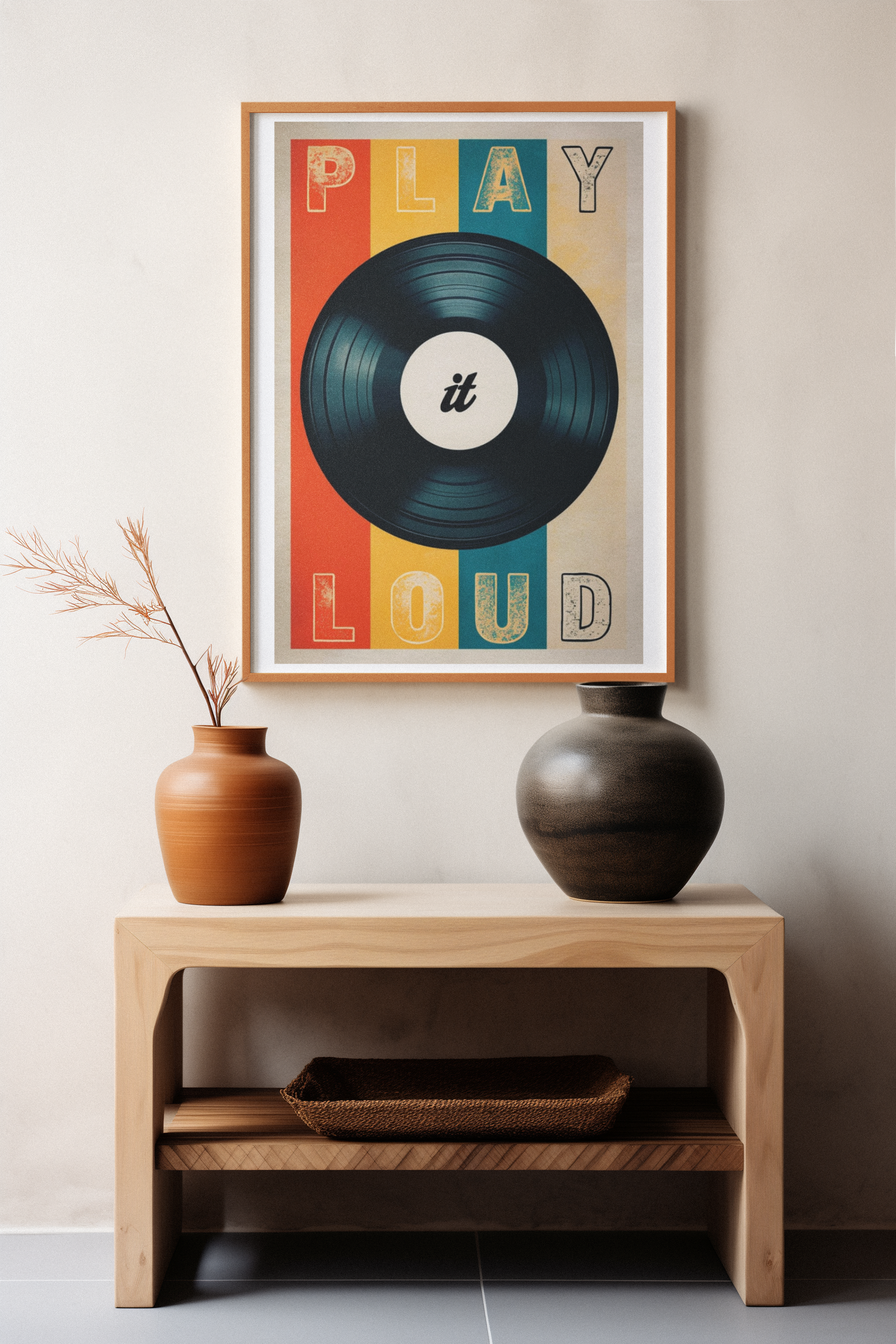 Retro Vinyl Record Wall Art Poster – ‘Play It Loud’ Music Decor