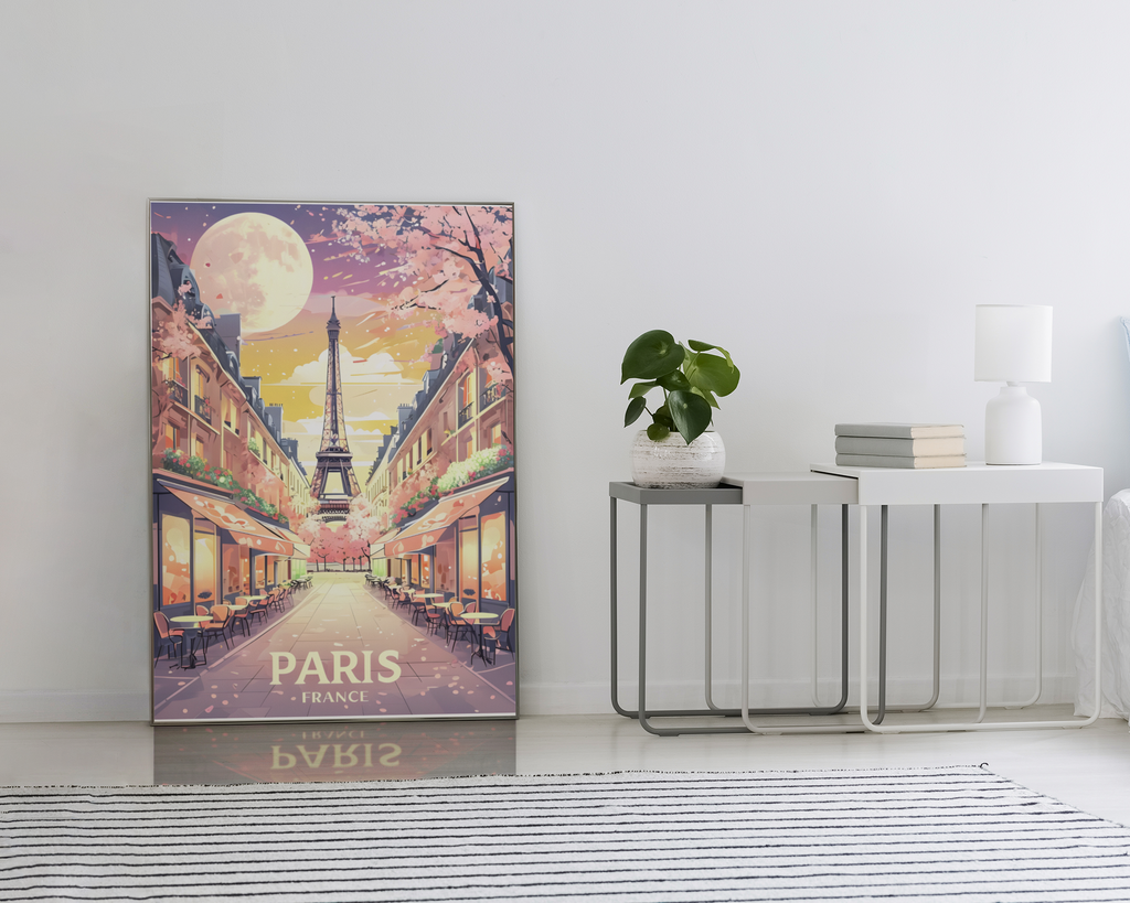 Paris Street Scene Wall Art - Eiffel Tower Sunset Print