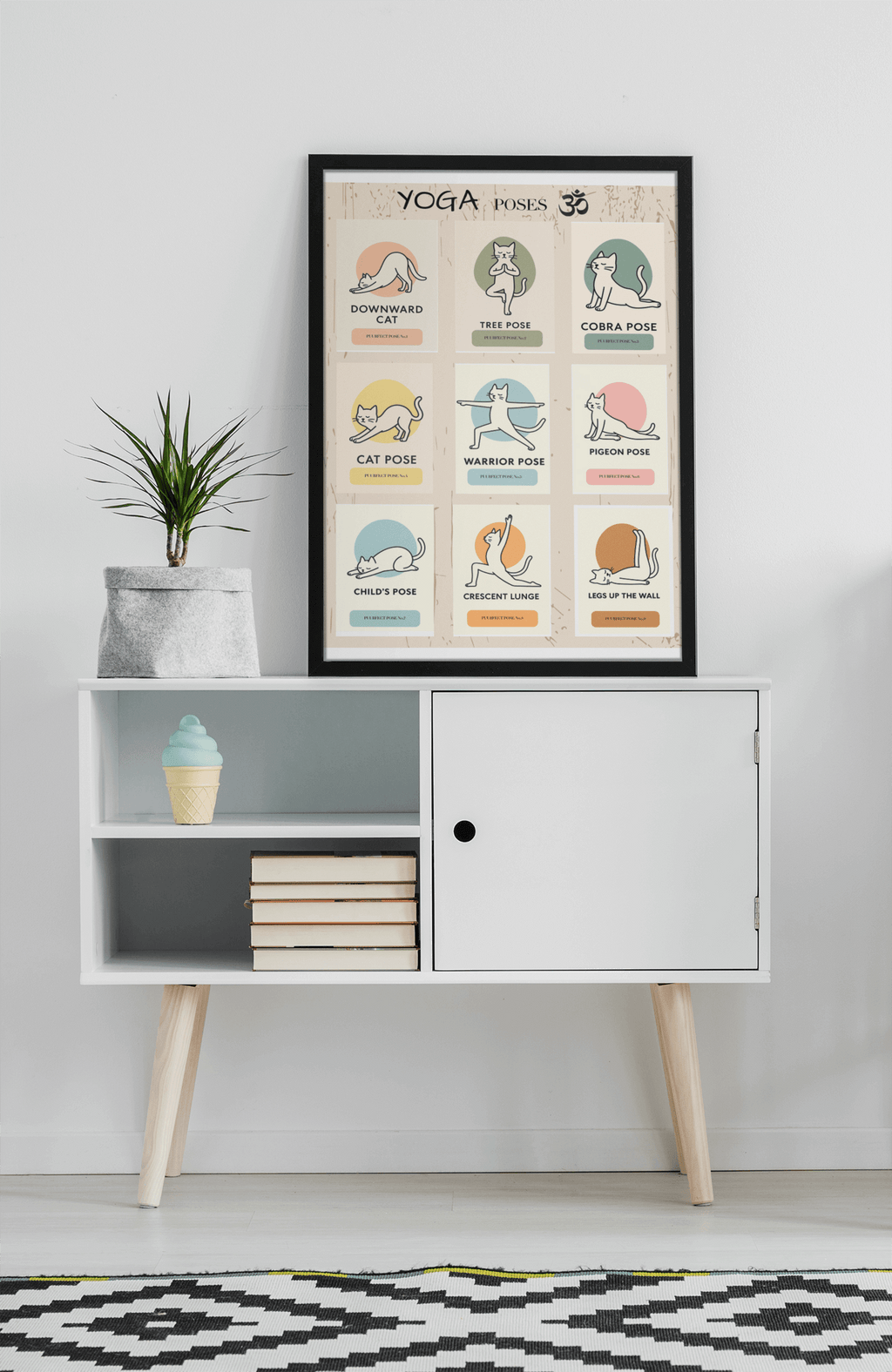 Cat Yoga Digital Print Bundle – 9 Poses + Full Poster (Instant Download)