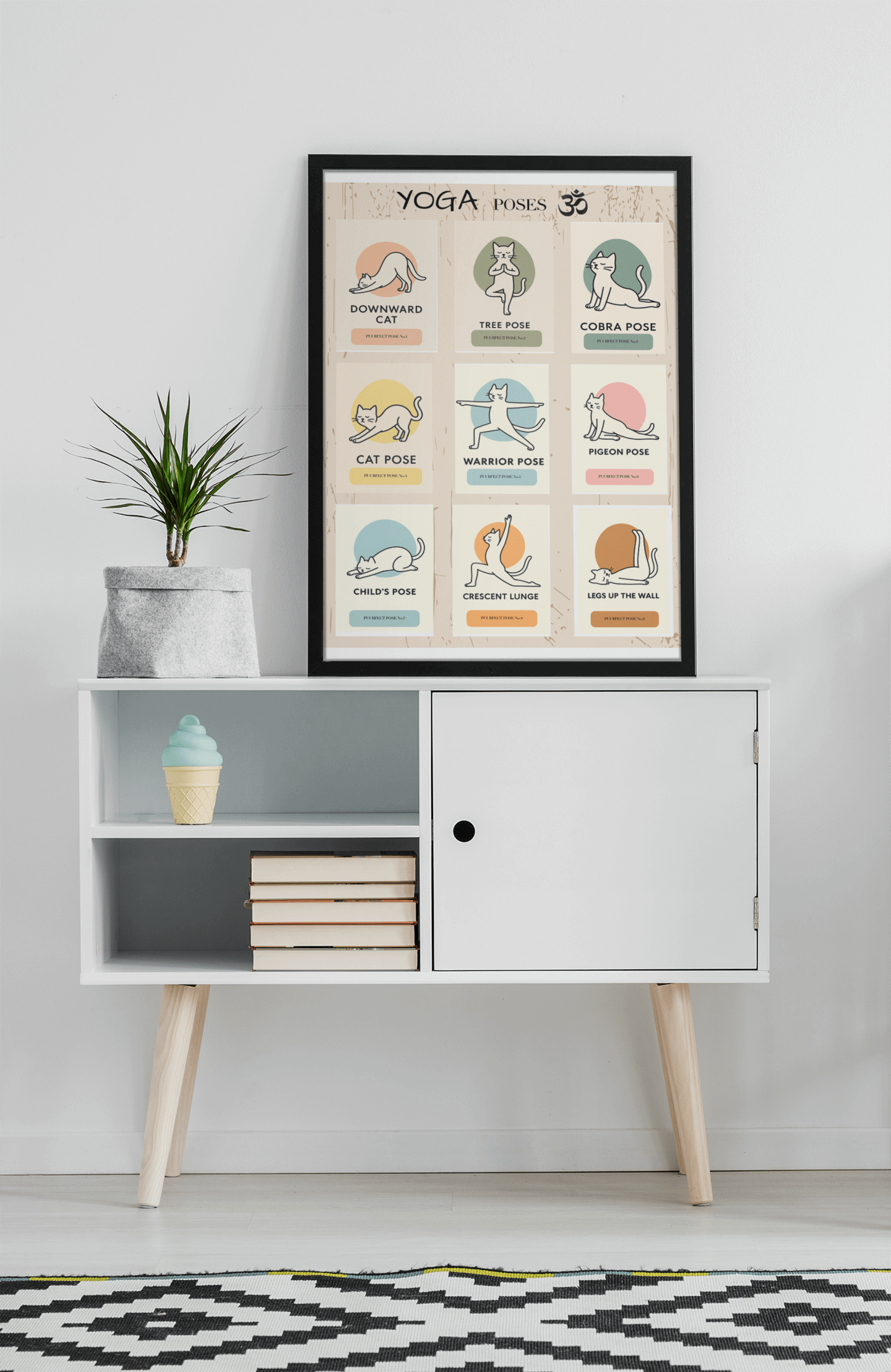 Funny Cat Yoga Wall Art – Cute Feline Yoga Poses Poster, Playful Wellness Decor