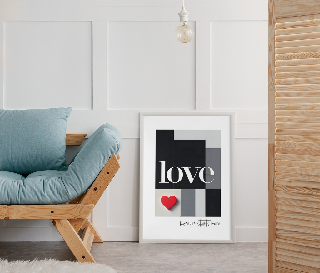 Forever Starts Here Love Poster – Minimalist Romantic Wall Art, Wedding Gift Print, Modern Couple Decor, Anniversary Typography Art